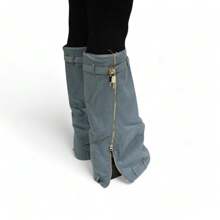 Botas de plataforma con cierre de candado de dobladillo de tela vaquera, pantalones inteligentes - Dril - Ver 4