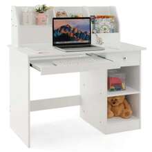 Lifezeal Kids Study Desk Children Writing Table With Hutch Drawer Shelves & Keyboard Tray - White - View 1