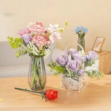 Bloc de construcție Jucărie de asamblare cu particule de flori eterne, Ziua Mamei, Ziua Îndrăgostiților, Cadou de Ziua Recunoștinței, Decor de birou DIY