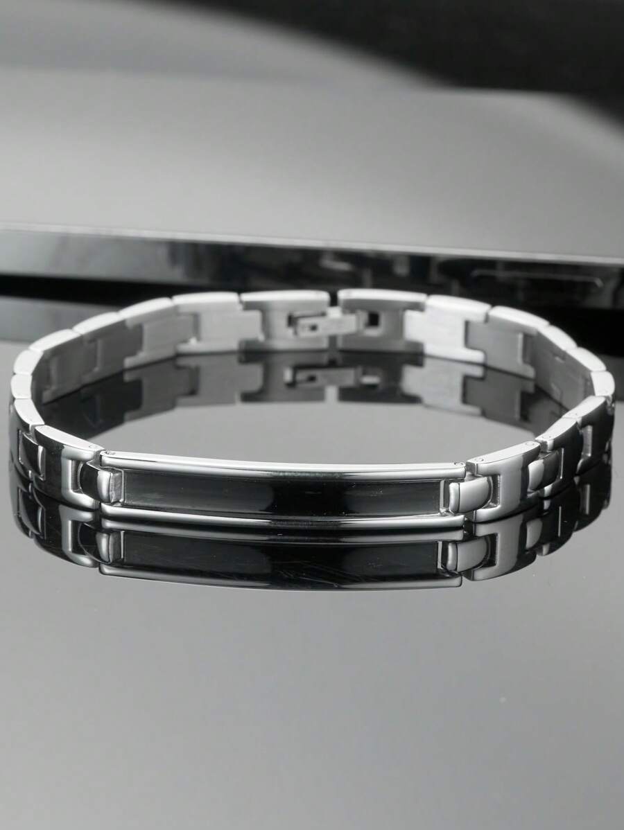 男士 22 厘米长 316L 不锈钢手表链设计手链 适合男士 2025 年派对礼物 - 銀色 - 查看 1