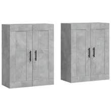 Ensemble de 2 armoires murales en bois d'ingénierie aspect béton gris, solutions de rangement modernes pour la cuisine ou le salon