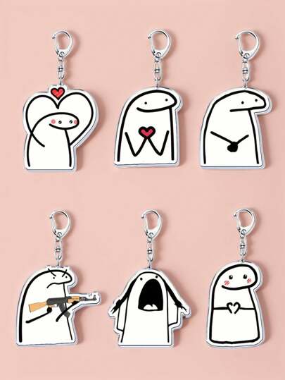 1 set di portachiavi in acrilico divertente con espressione a forma di cuore, portachiavi in stile cartoni animati trasparente bianco con grafica, pendente per zaino, portachiavi per telefono, regalo, accessori per auto, ciondolo per borsa, accessori scolastici, stile gotico Y2K, con portabadge