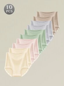 10 PCS Women Underwear High Rise Breathable Seamless Briefs Panties For Women Regular Plus Size, Soft And Skin-Friendly, Wear-Resisting