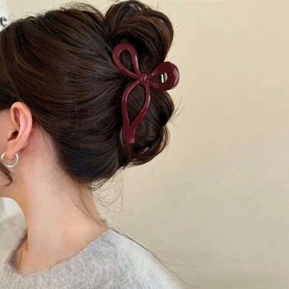 1pc Women's Large Red Hollow Bowknot Hair Clip, Elegant Sweet Campus Style, Suitable For Party, Ball, Daily Wear, New Year Gift, Claw Clip Fall Winter Hair Accessories For Women For Vacation Outfits Woman
