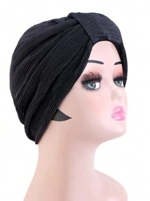 1pc Striped Pleated Twist Turban Hat, Double Layer Headband Hijab Wraps, All-In-One Head Scarf - All-inclusive down Payment - View 3