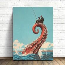 1 Pc Octopus Tentacles Fishing, Wooden Framed  Canvas Painting Thickness 2.25cm/0.9inch High Quality Wall Art Prints Poster Direct Hanging Wall Picture Decor For Home Gifts, Christmas Gift,Christmas Decoration,Living Room, Bathroom, Bedroom, Kitchen - Multicolor - View 6