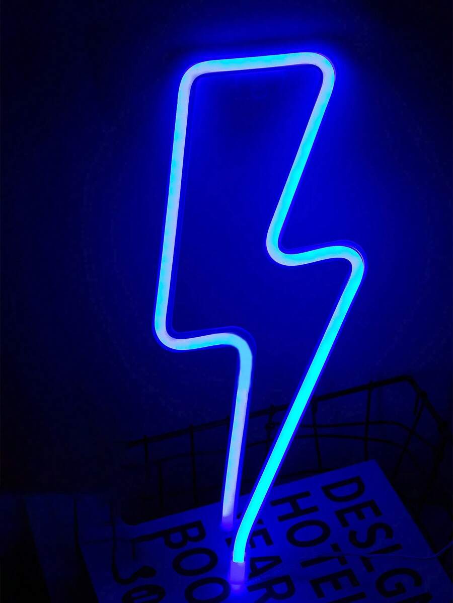 1pc Lightning Neon Light, Multi-Color Lighting, LED Atmosphere Lamp, Personalized Shaped Lamp For Room Decor, Bedside/Desk Decor, Boys Bedroom Decor, Powered By USB 5V 1A Or 3 AA Batteries (Batteries Not Included)