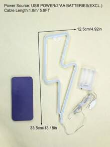 1pc Lightning Neon Light, Multi-Color Lighting, LED Atmosphere Lamp, Personalized Shaped Lamp For Room Decor, Bedside/Desk Decor, Boys Bedroom Decor, Powered By USB 5V 1A Or 3 AA Batteries (Batteries Not Included)