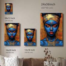 1pc Framed Wrapped Canvas Wall Art Vintage Print Woman With Blue Makeup And Gold Jewelry Canvas Classic Oil Painting Art Home Decor For Living Room, Bedroom, Office