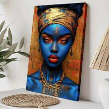 1pc Framed Wrapped Canvas Wall Art Vintage Print Woman With Blue Makeup And Gold Jewelry Canvas Classic Oil Painting Art Home Decor For Living Room, Bedroom, Office