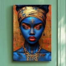 1pc Framed Wrapped Canvas Wall Art Vintage Print Woman With Blue Makeup And Gold Jewelry Canvas Classic Oil Painting Art Home Decor For Living Room, Bedroom, Office