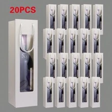 20pcs Window Wine Gift Bags, Window Red Wine Paper Bags, Wine Handbags, High-End Holiday Supplies, Wedding Birthday Party Handbags 13.58X3.74X3.54in