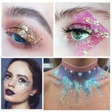 Body Face Chunky Glitter Eyeshadow Palette, Pink White Silver Face Sparkles Glitter Eyeshadow Makeup For Singer Concerts Disco Festival Rave Accessories, Chunky Sequins Mermaid Face Body Hair Glitter Eyeshadow - 1PC - 查看 9