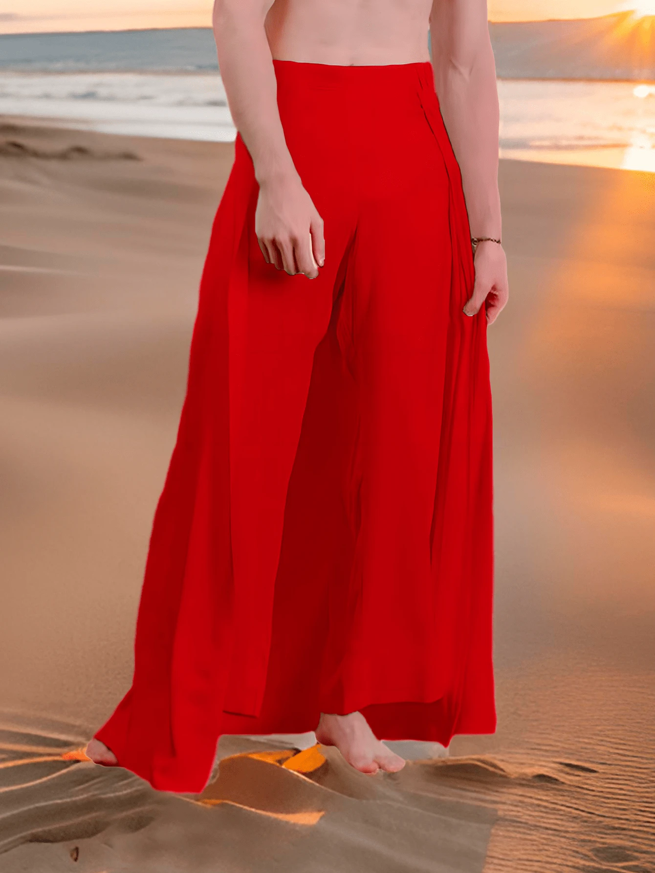 Men's High Waisted Asymmetrical Loose Trousers - Red - View 1