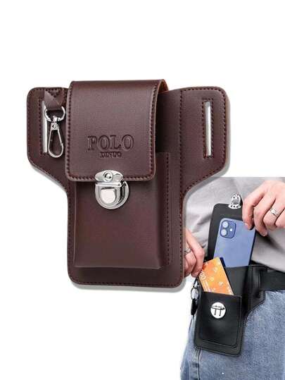 1 bolsa masculina para celular, versão atualizada com cinto, pochete de couro multifuncional para chaves, moedas, cartões, smartphones, presente para homens, grande capacidade, compartimentos para vários cartões, estilo casual de negócios, presente de aniversário, presente de formatura, presente de dia dos pais