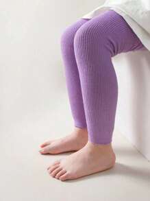 1 件女童纯色竖条纹七分紧身裤，适合日常穿着，四季皆宜