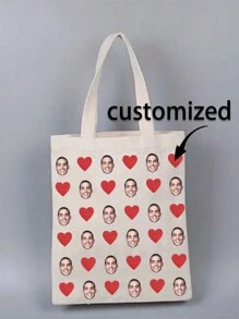 Personalized Custom Tote Bag With Photo Picture Customized Friend's/Family's/Your Own Face-Personalized Photo Collage Tote Bag-Gift For Girlfriend/Wife, Valentines Gift, Customized Bag,Custom Print Tote With Photo Of Family Friend Pets - White - View 5