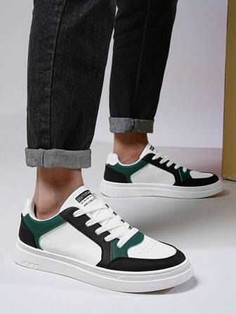 Men's Outdoor Versatile Casual Shoes, Breathable Anti-Slip Flat Low-Top Contrast Color Sports Sneakers