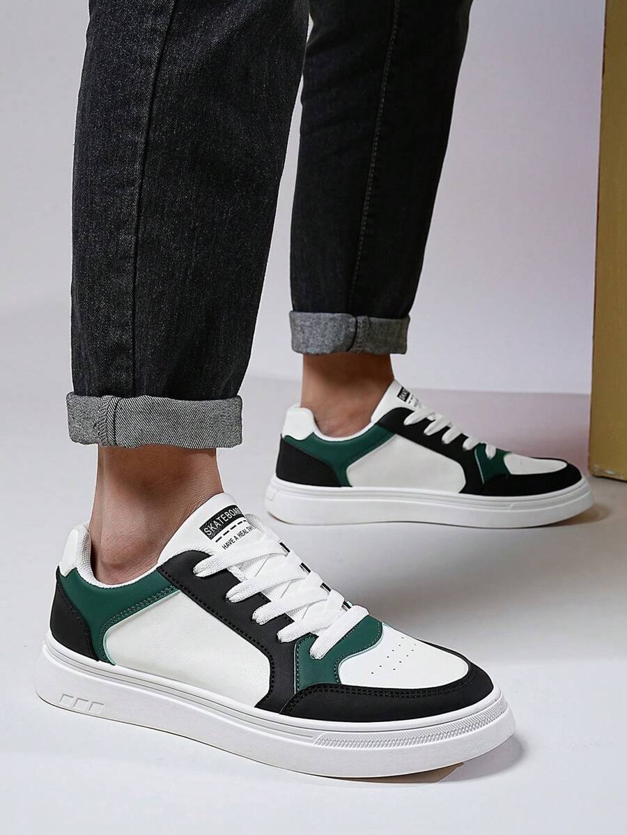 Zapatos casuales versátiles para hombre para exteriores, tenis deportivos de suela plana, de color de contraste, transpirables y antideslizantes - Multicolor - Ver 1
