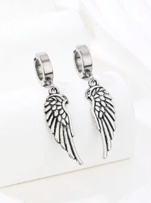 1 Pair Angel Wing Stainless Steel Clip-On Earrings, No Piercing Required