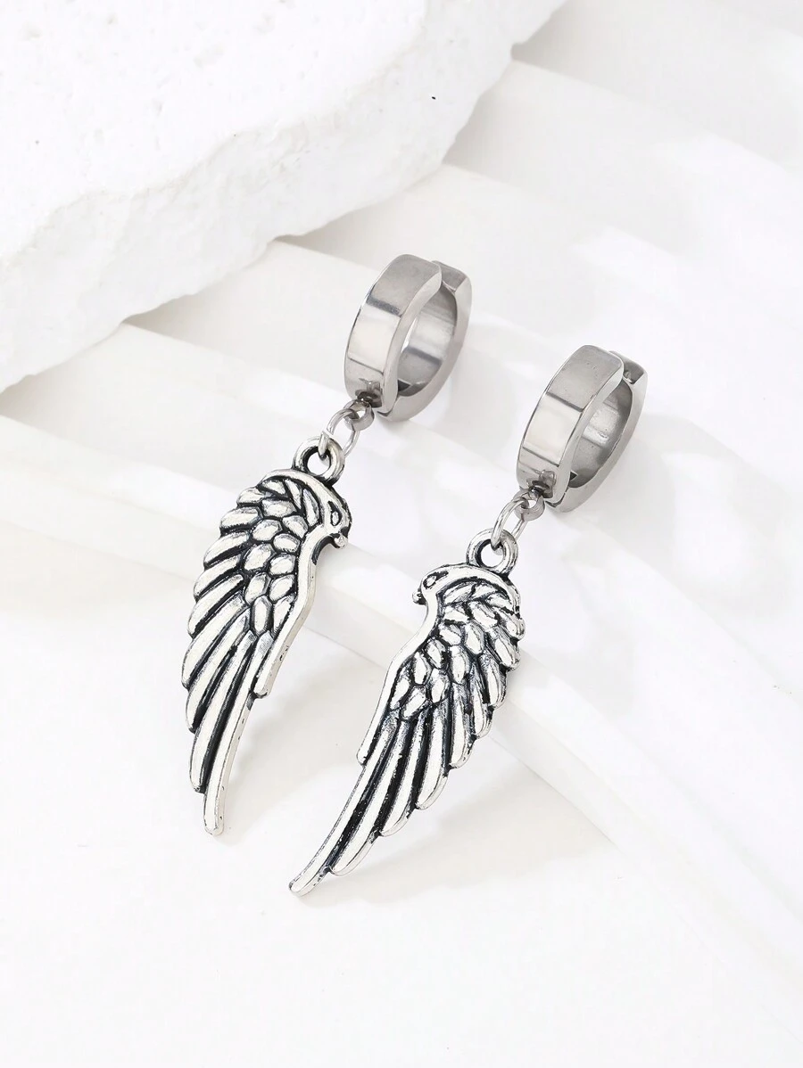 1 Pair Angel Wing Stainless Steel Clip-On Earrings, No Piercing Required