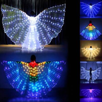 1件装LED发光彩色翅膀、斗篷，适用于舞台表演、发光装饰、服装配饰、节日庆典礼物、肚皮舞舞台装饰、节日派对装饰、房间装饰、家居装饰、主题派对装饰、情人节装饰，也适用于复活节校园节日、嘉年华服装表演。