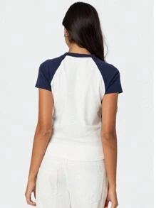 Summer Crop Top Number 80 Fitted Tee Jersey Short Sleeve Y2k Shirt Graphic Baby Tee Women - 藍色 - 查看 3