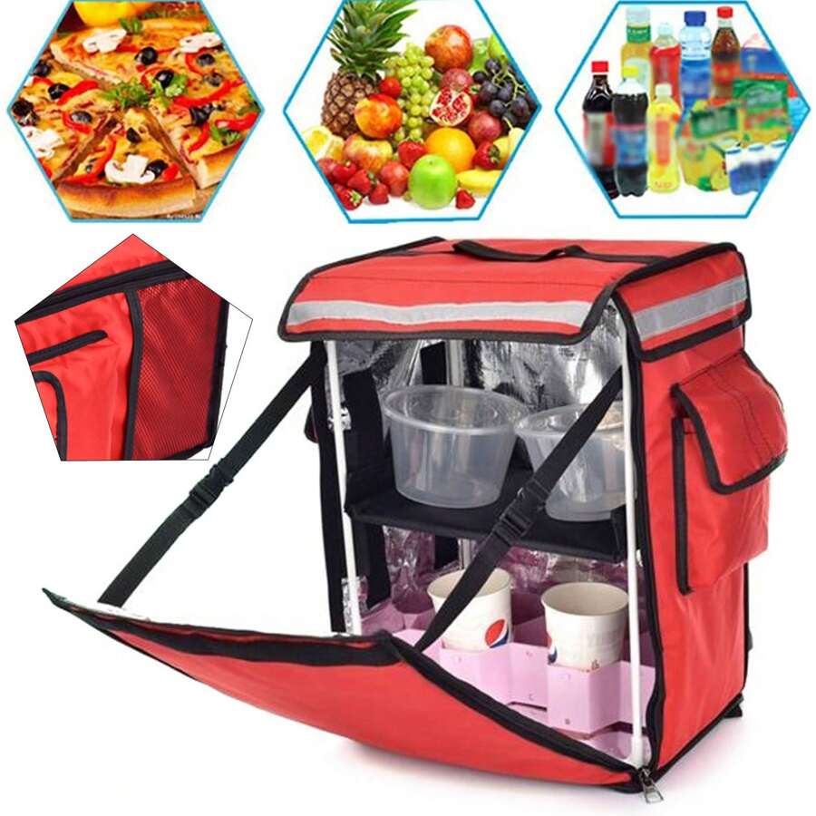 42L Food Delivery Backpack, Waterproof Oxford Cloth, Insulated For Hot & Cold Items, Removable Divider, Large Capacity, Reflective Strip, For Takeout & Picnics - Red - View 1