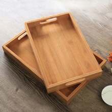 Wide Bamboo Organizer Tray Storage Bin With Handles For Cutlery Serving Spoons Cooking Utensils Teapot Teacup