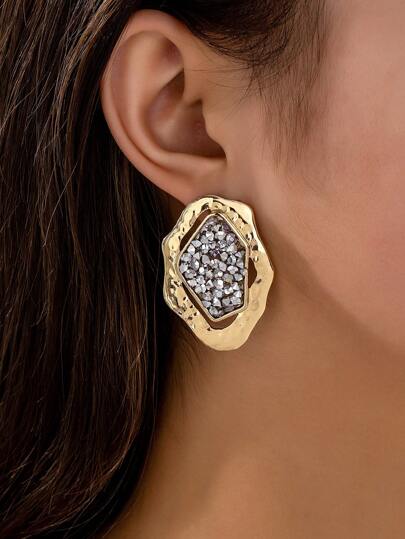1 Pair Oversized Asymmetrical Geometric Textured Classic Stud Earrings, Versatile For Daily Wear