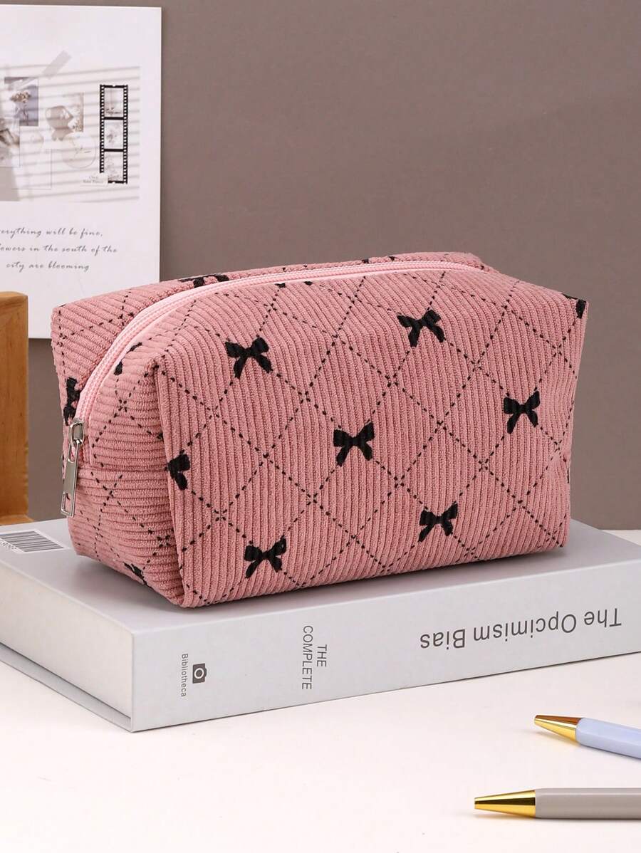 1个粉色极简大容量铅笔盒，灯芯绒材质多功能铅笔盒，学习用品，铅笔袋，办公用品，返校礼物，铅笔袋，背包