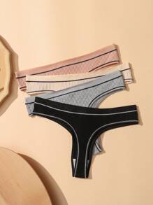 4pcs Japanese Style Ribbed Bowknot Thong Panties, Breathable Crotch Sexy Lift Hip Triangular Ladies Underwear