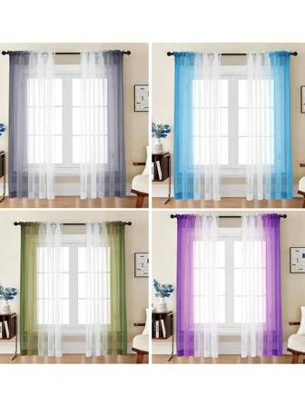 1pc/2pcs Rainbow Sheer Curtain, Colorful Linen-Like Texture With Rod Pocket Semi-Transparent Gradient Blended Drapes, Bedroom Decorations For Girls Room, Party Birthday Gift Decoration, Suitable For Kids Room, Playroom, Nursery