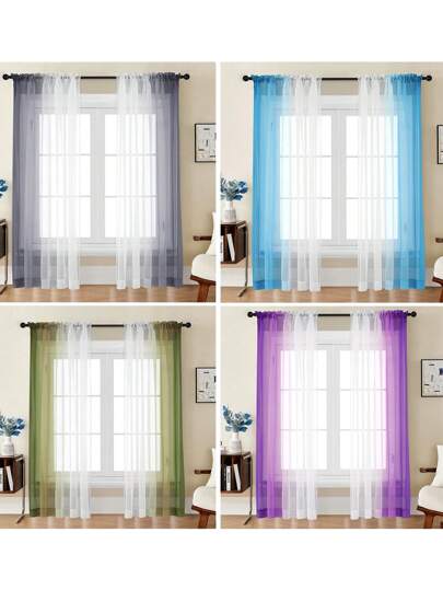 1pc/2pcs Rainbow Transparent Curtains, Colorful Linen-Like Fabric Pole Pocket Semi-Sheer Ombre Curtain Panels, Bedroom Decor For Girls Room, Window Treatment Curtains For Children Nursery Playroom