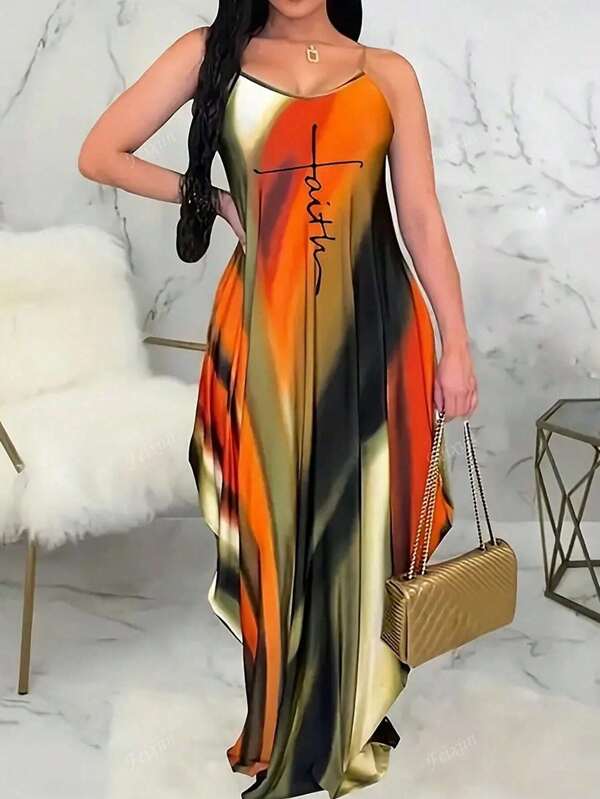 Plus Size Women Fashionable Colorful Long Strap Dress For Summer