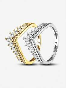 1 st. 925 sterling zilveren strass omringd door vierkante strass ring voor vrouwen klassieke heldere sprankelende kroon ring zilveren ring voor vrouwen voor meisjes, vintage en vingeraccessoire voor cadeau sieraden