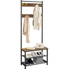 Coat Rack, Hall Tree With Shoe Bench, Entryway Shoe Storage With Coat Rack Stand, 9 Movable Hooks, Industrial Entryway Furniture, Gray - Grey - View 10