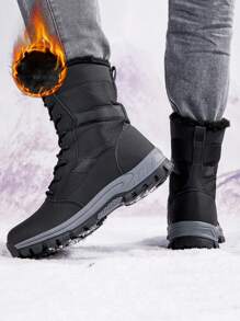 Men's Winter Warm Fleece Snow Boots, Outdoor Hiking Trail Boots, Trekking Sports Shoes, Unisex Hiking Boots - Black - View 3