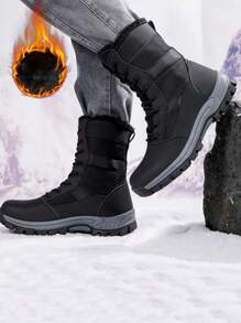 Men's Winter Warm Fleece Snow Boots, Outdoor Hiking Trail Boots, Trekking Sports Shoes, Unisex Hiking Boots - Black - View 4