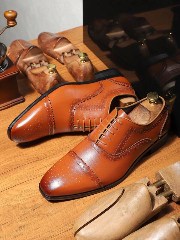 Men's British Style Dress Oxfords, Handmade Height Increasing Pointed Toe Business Formal Shoes