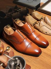 Men's British Style Dress Oxfords, Handmade Height Increasing Pointed Toe Business Formal Shoes - Brown - View 3