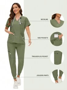 Conjunto de uniformes quirúrgicos para mujer, conjunto de ropa de trabajo para enfermera, salón de belleza, clínica, top y pantalones de uniforme médico, traje de primavera para doctor, enfermería y clínica - Verde Oliva - Ver 1