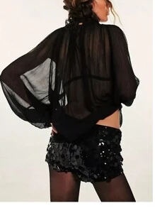 Women Sequin Hot Shorts Casual Shiny Elastic Waist Short Pants Sexy Cocktail Party Club Shorts Clubwear Streetwear - Black - View 4