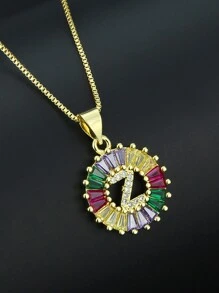 Pingente de Letra Folheado a Ouro com Micro Pavê de CZ Arco-íris, Joias da Moda, Pingentes e Encantos com Inicial para Mulheres