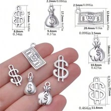 20/50 Stücke antik-silberne Dollar-Zeichen Anhänger, verdeckte Legierung Geldtasche Anhänger, 100 Dollar Schein Anhänger zum Selbermachen von Armbändern, Halsketten und Schmuck, 5 Stile