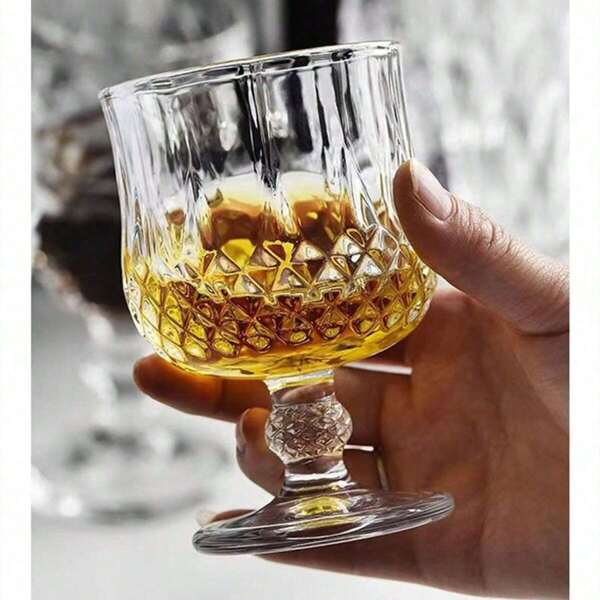 6pcs/Set Lead-Free Glass Diamond Design Wine Glass, Brandy Cup, Wine Cup, Champagne Glass, Whiskey Glass, Dessert Wine Glass