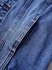 Women's Denim Jacket With Long Sleeves And Buttoned Distressed Denim Jacket - 深色水洗藍 - 查看 7