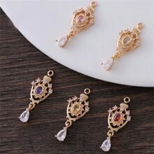 5pcs Vintage Elegant Copper Zirconia Hollowed Water Drop Pendant DIY Jewelry Accessories, Earrings, Necklaces, Hair Clips, Court Style