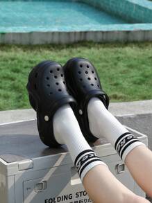 女士厚底木屐涼鞋，2024年新款夏季風格海灘防滑5cm平臺跟閉趾戶外花園鞋 - 黑色 - 查看 5