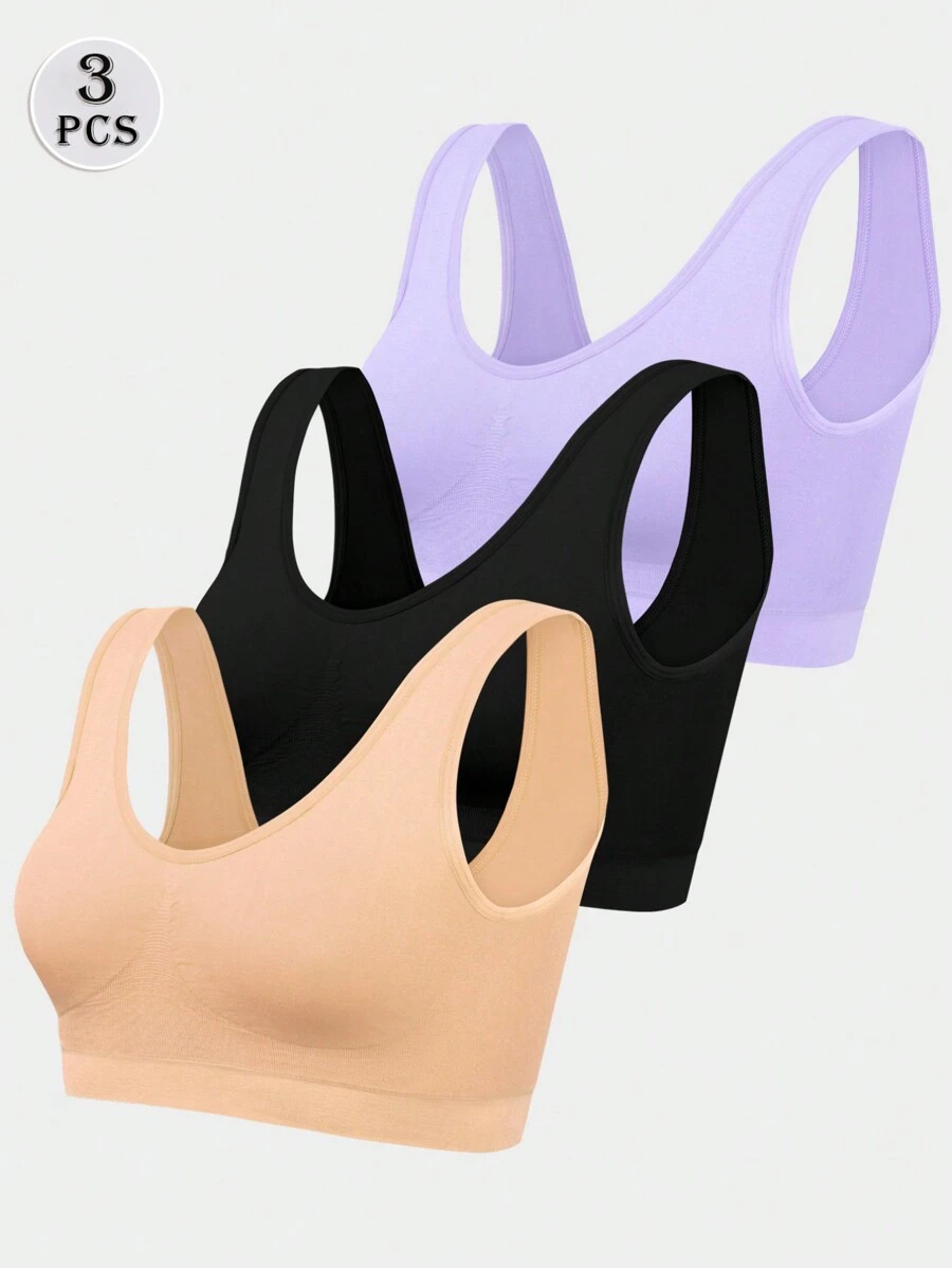 3pcs/Set Bra Olahraga Ringan Tanpa Jahitan, Nyaman, dan Tanpa Bantalan untuk Wanita - MultiWarna - View 1